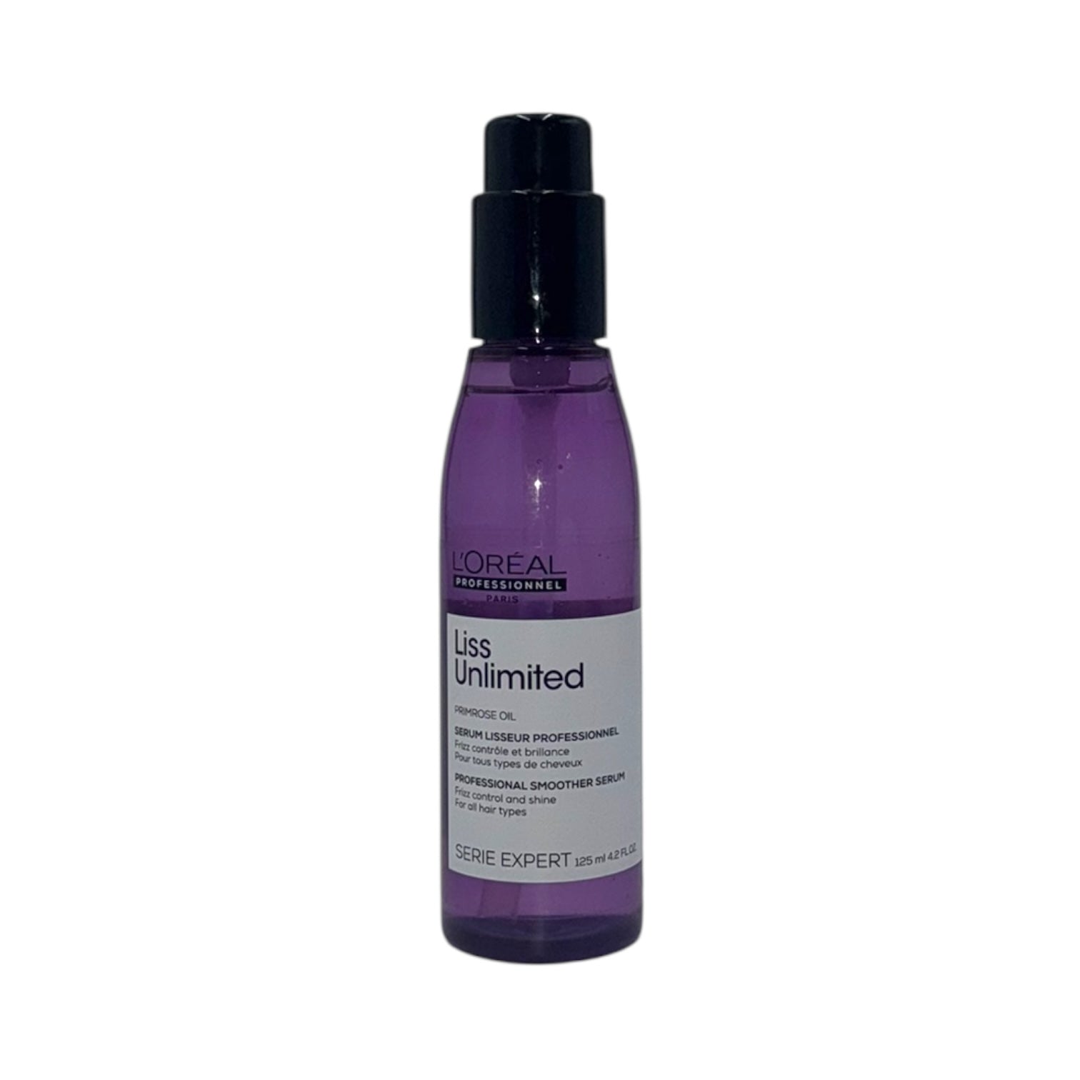 L'Oreal Liss Unlimited hair serum bottle on a white background
