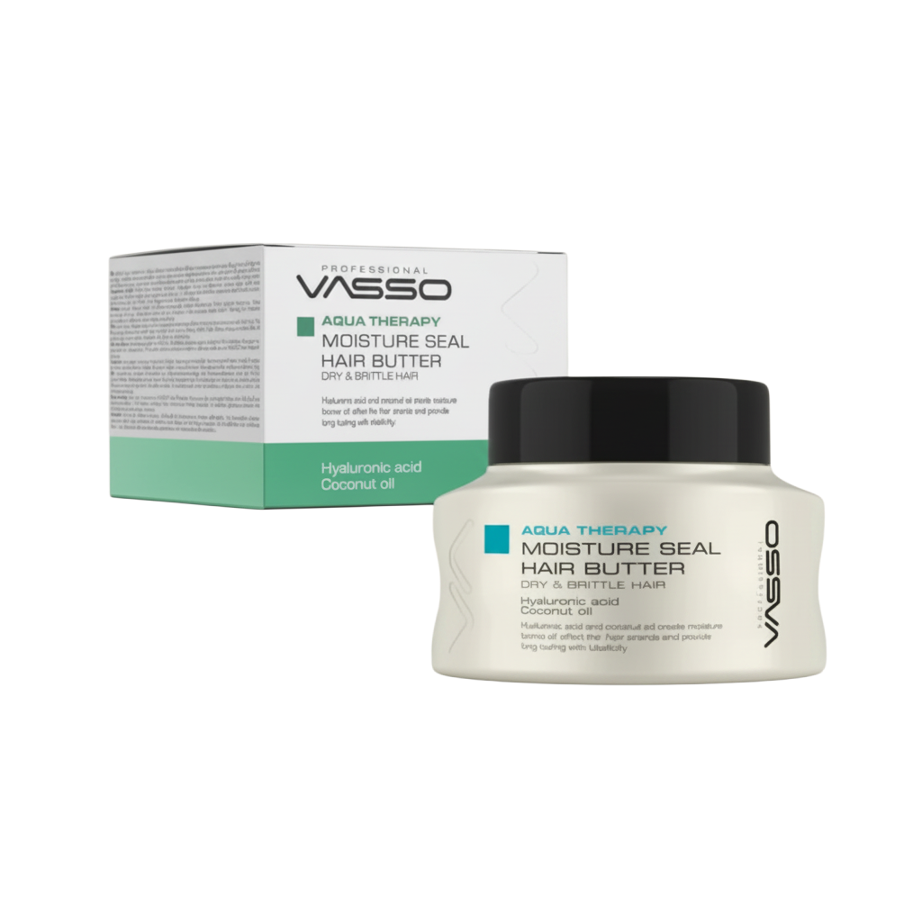 Vasso Aqua Therapy Moisture Seal Hair Butter with packaging on a white background
