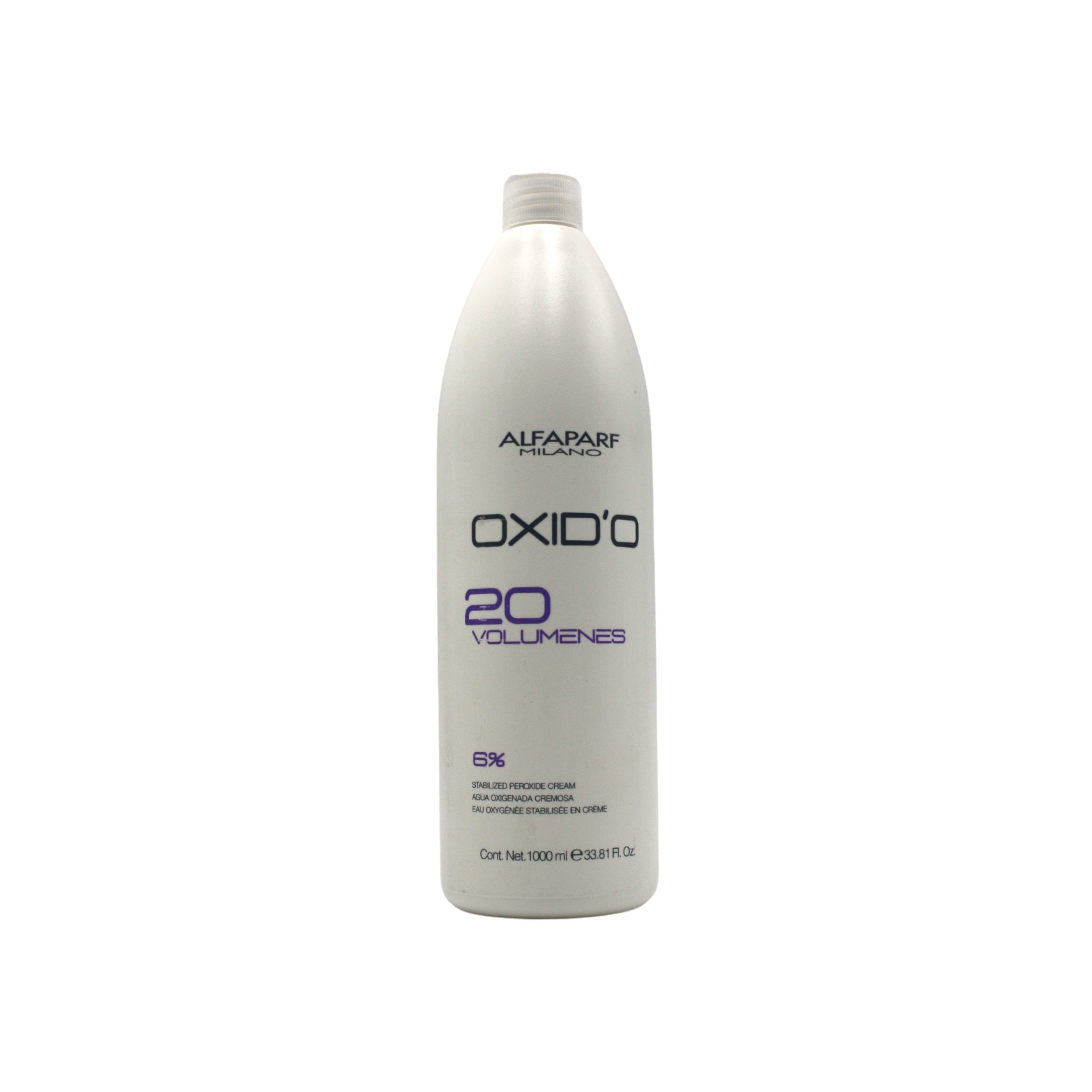 White bottle of OXIDO hair product on a white background
