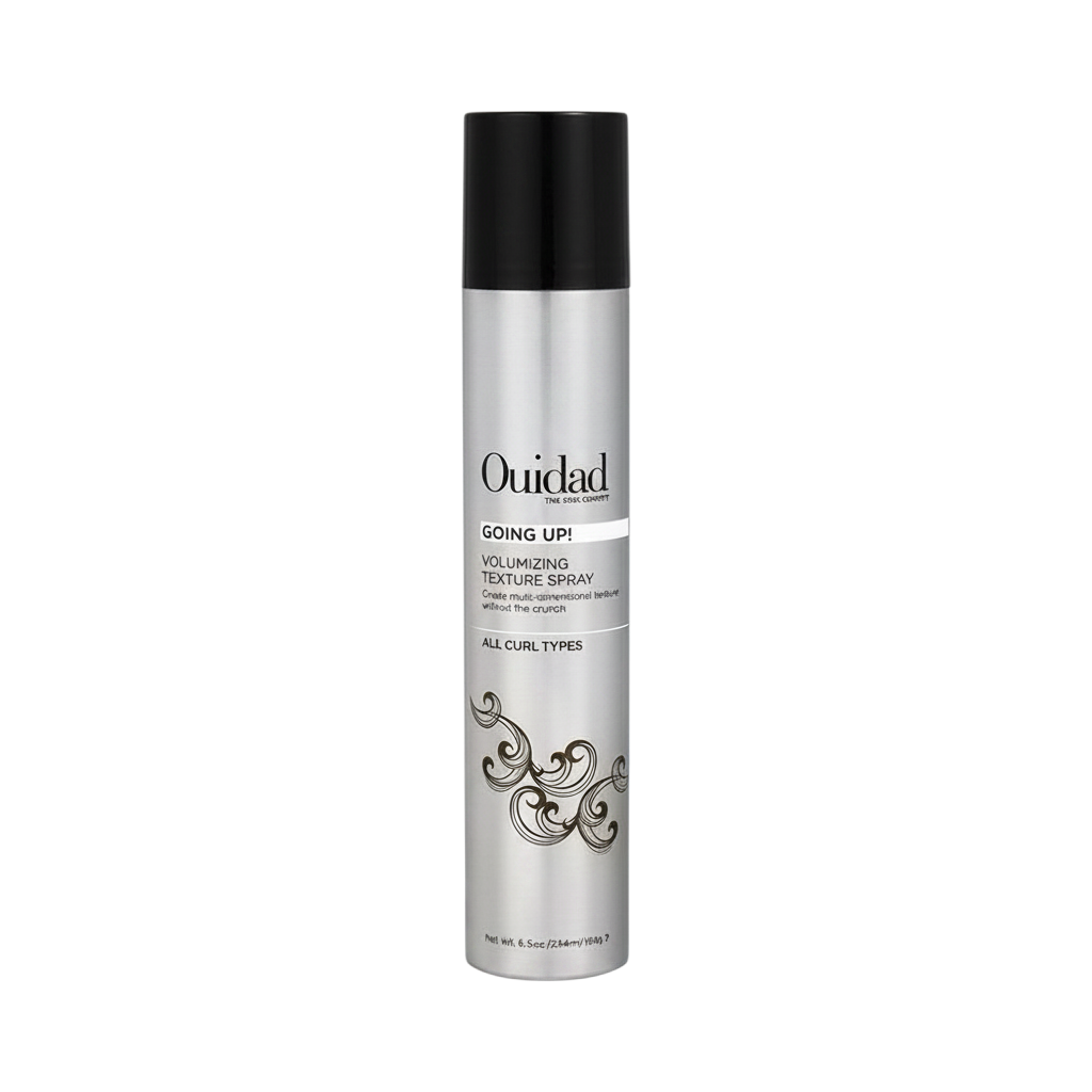 Ouidad hair spray can on a white background