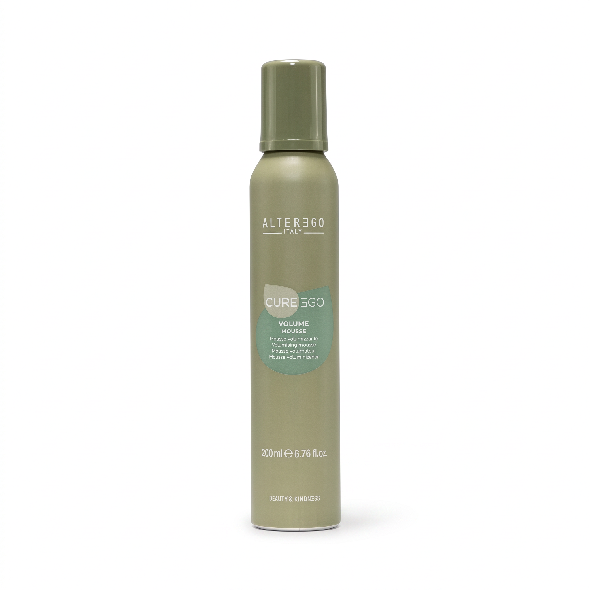 A single can of Alter360 Cure360 Volume Enhancer hair product in a muted sage green color, shown on a clean white background.